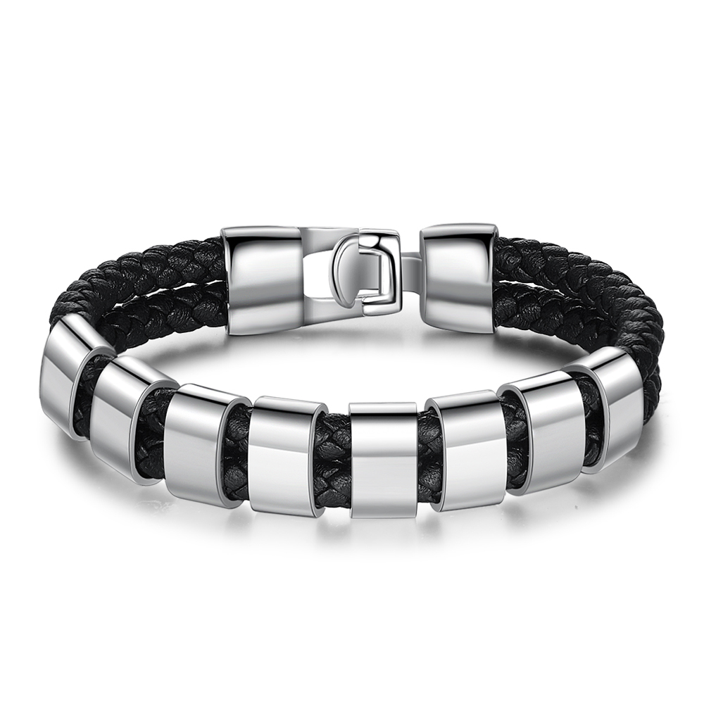 À mon Papa - Bracelet Cuir tressé 8 Perles et Prénoms Personnalisés Bracelet Hommes