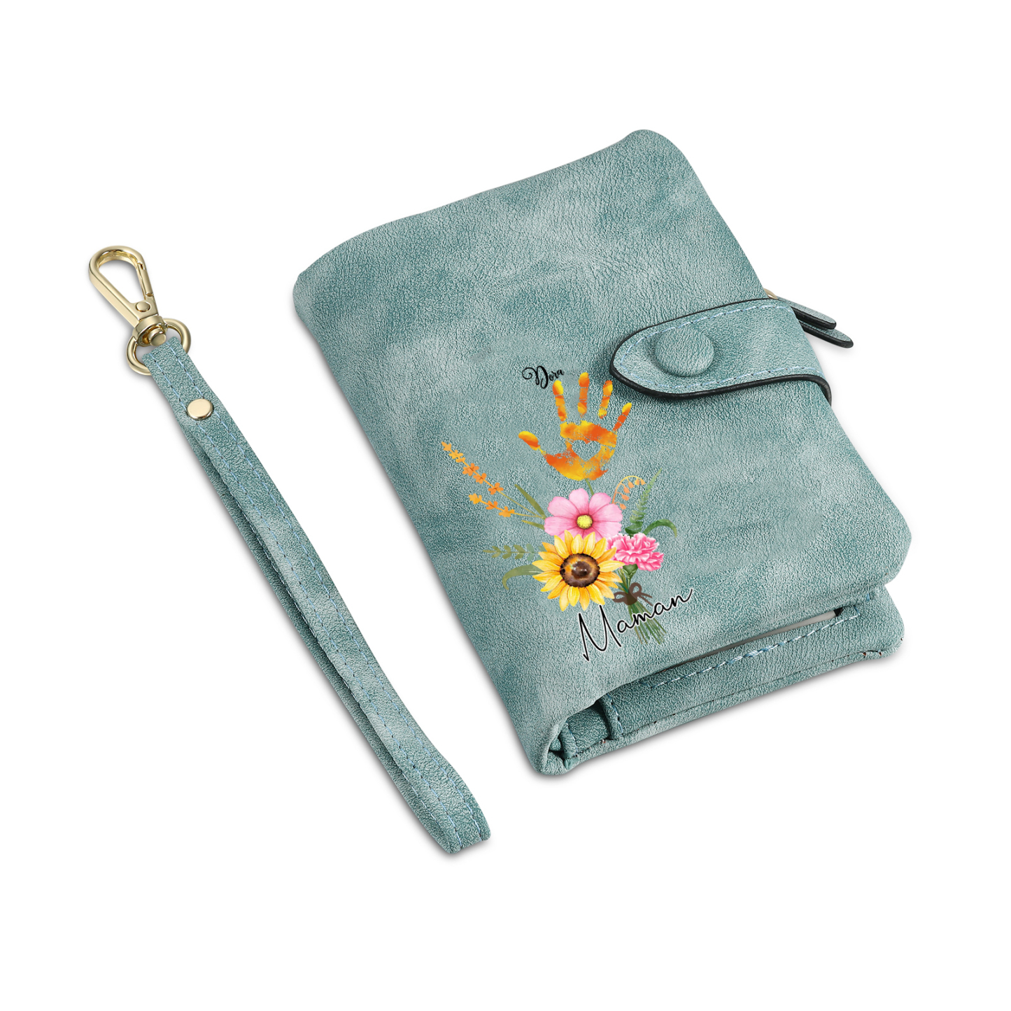Portefeuille Fleurs 1 Prénom et 1 Texte Personnalisés Porte-Monnaie Carte pour Femmes