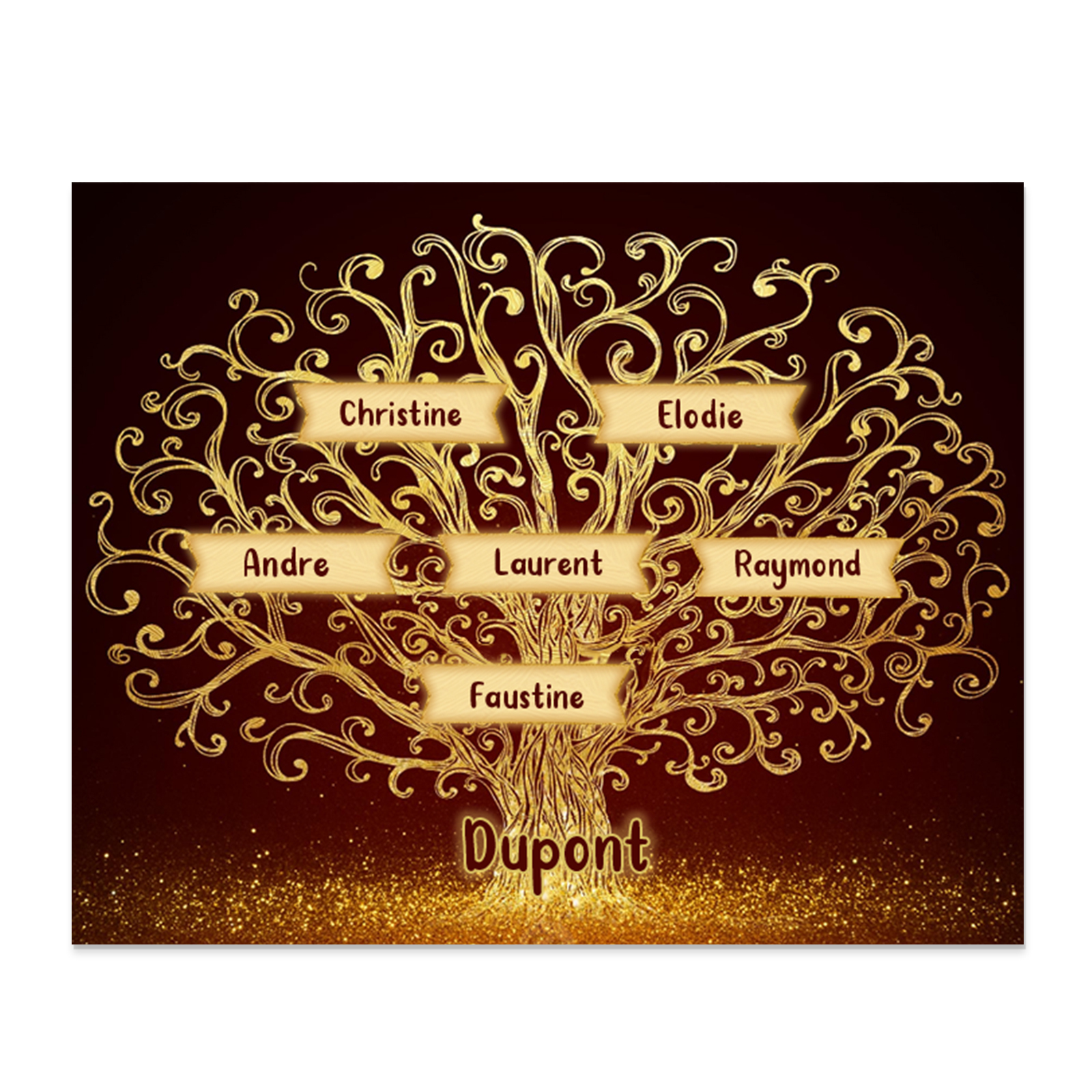 Cadre en Bois Arbre 6 Prénoms Personnalisés avec Texte Cadeau pour Famille