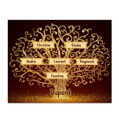 Cadre en Bois Arbre 6 Prénoms Personnalisés avec Texte Cadeau pour Famille