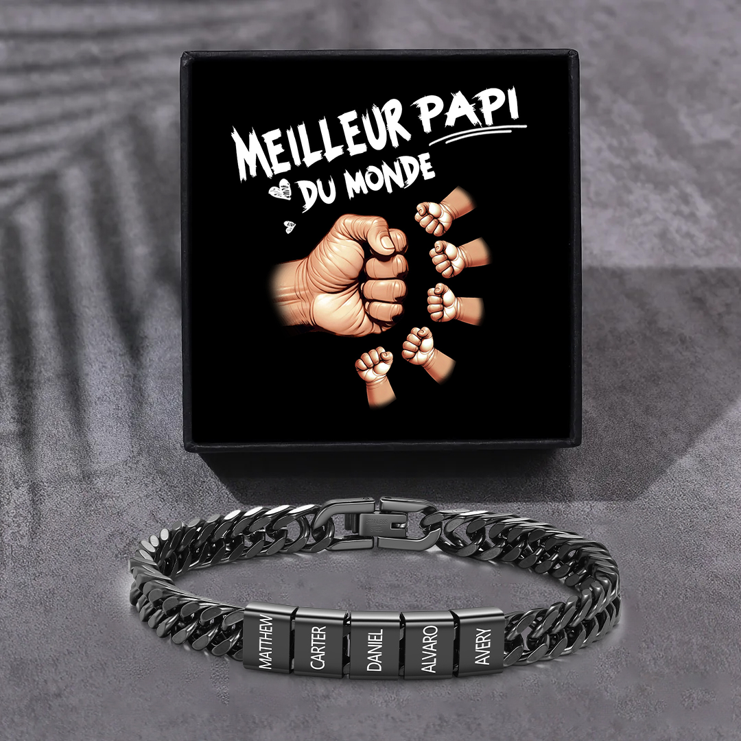 Bracelet Cubain en inox, Gourmette en argent/or/noir pour Papi,Papy,Grands-Pères