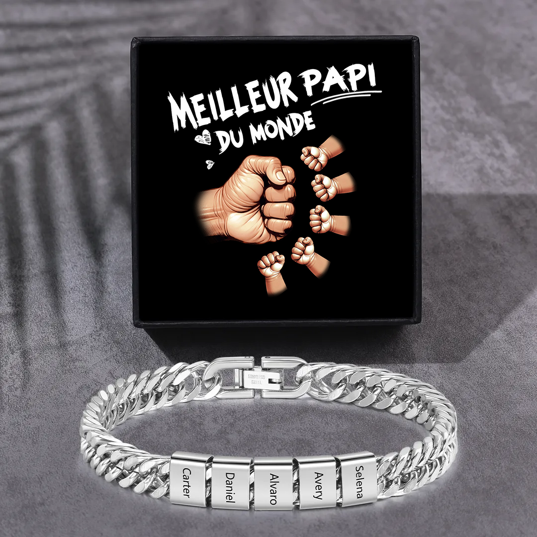 Bracelet Cubain en inox, Gourmette en argent/or/noir pour Papi,Papy,Grands-Pères