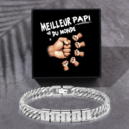 Bracelet Cubain en inox, Gourmette en argent/or/noir pour Papi,Papy,Grands-Pères