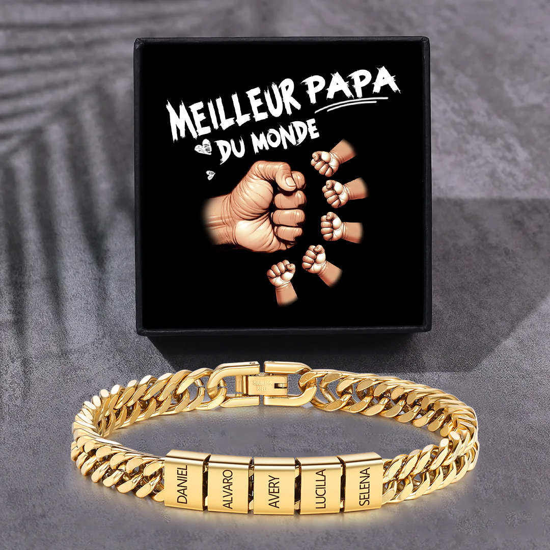Bracelet Cubain Personnalisé pour Papa, couleurs argent/or/noir