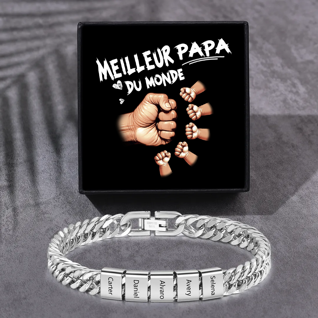 Bracelet Cubain Personnalisé pour Papa, couleurs argent/or/noir