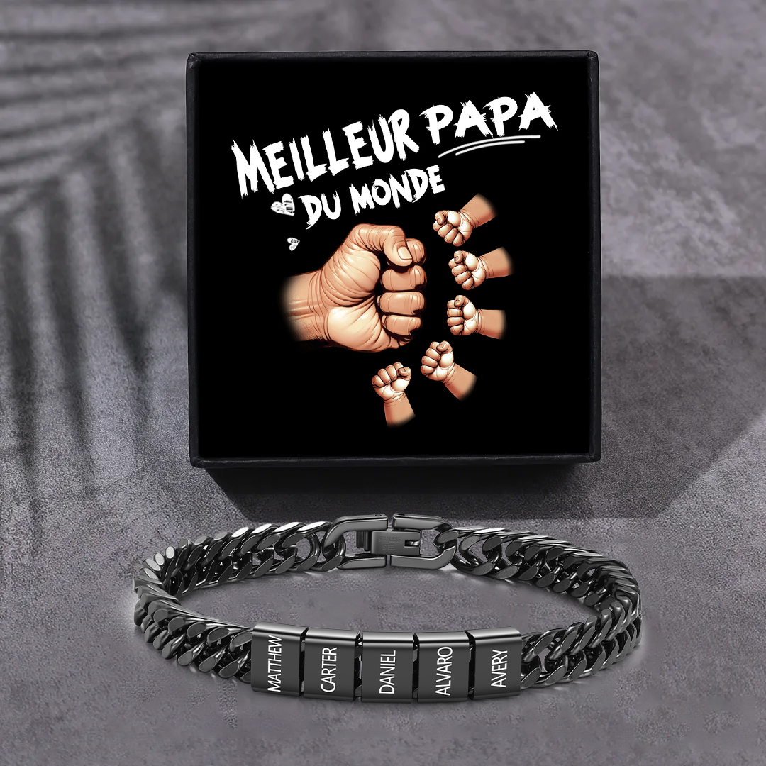 Bracelet Cubain Personnalisé pour Papa, couleurs argent/or/noir