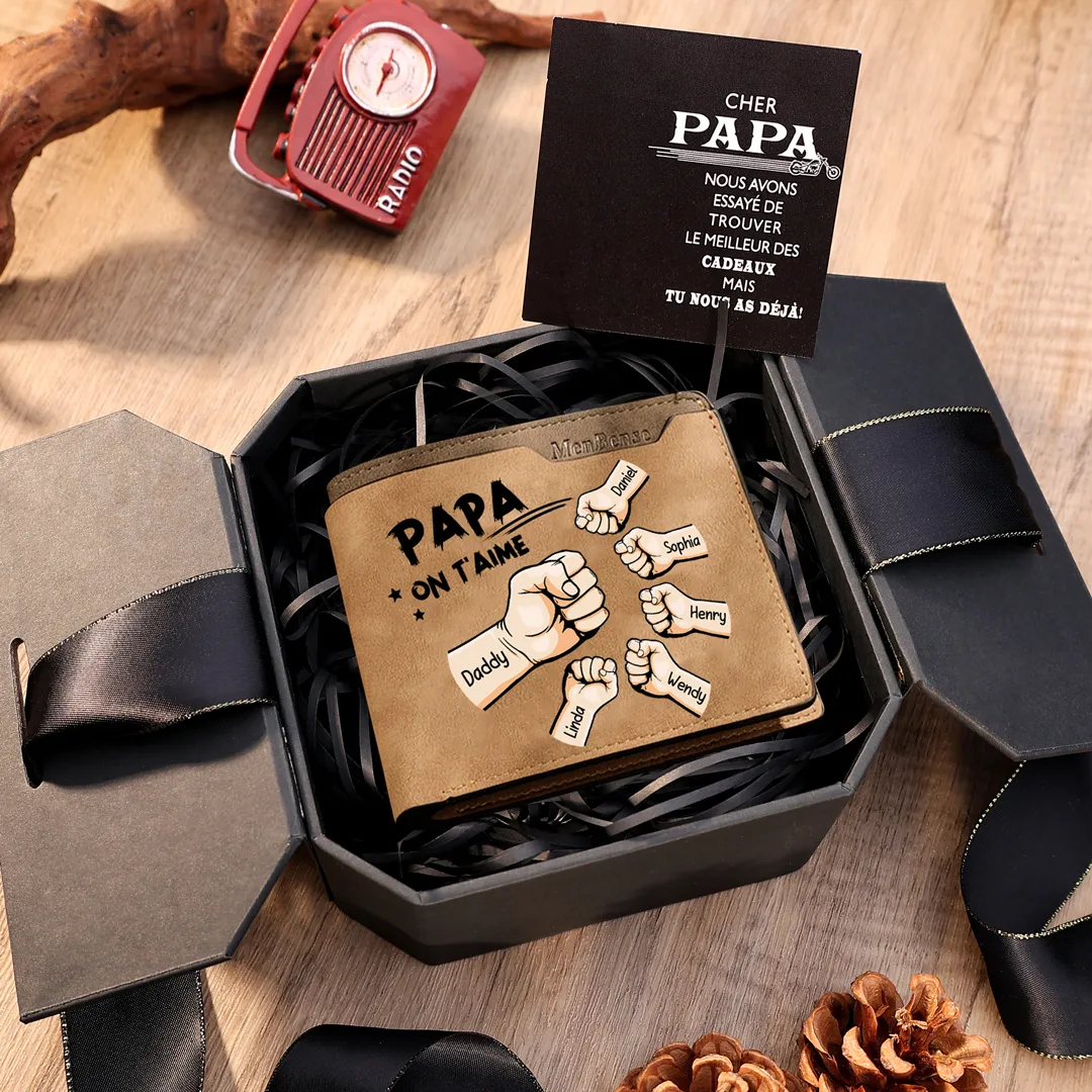 À mon Papa-Portefeuille Personnalisés avec 3 Prénoms et Poings Portefeuille Homme Classique Cadeaux Fête Des Pères | Jessemade