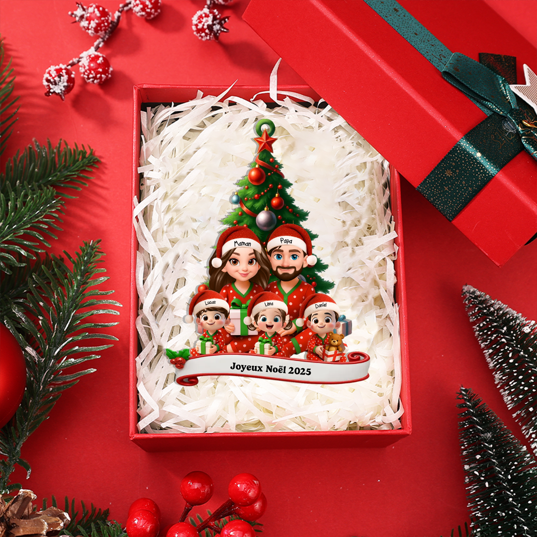 Décoration Sapin de Noël Personnalisée, Style Pyjama Familial