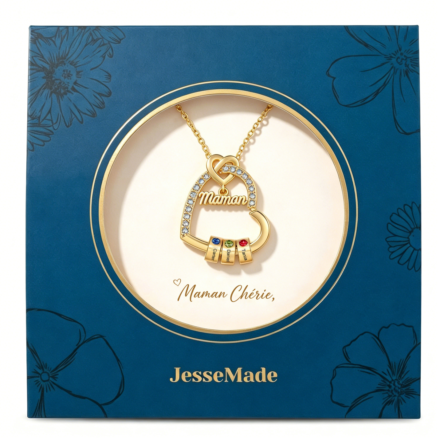 Collier Cœur Maman Personnalisé avec 1-6 Prénoms et Pierres de Naissance, Cadeau Fête des Mères