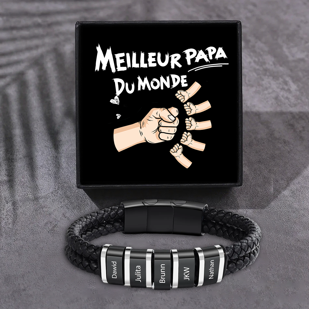 Bracelet Personnalisé en Cuir et Acier Inoxydable Personnalisé avec 1-5 Prénoms Bracelet Homme | Jessemade