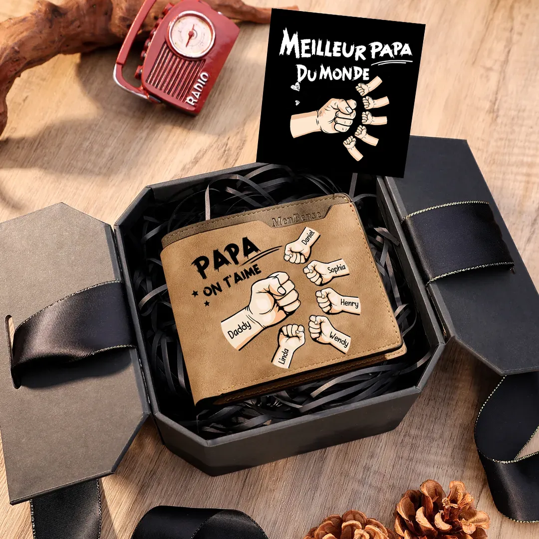À mon Papa-Portefeuille Personnalisés avec 3 Prénoms et Poings Portefeuille Homme Classique Cadeaux Fête Des Pères | Jessemade