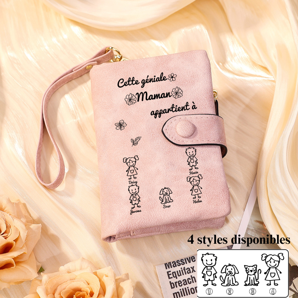 À Maman Portefeuille Personnalisé en Rose avec 5 Prénoms et Enfants Cadeau pour Maman | Jessemade