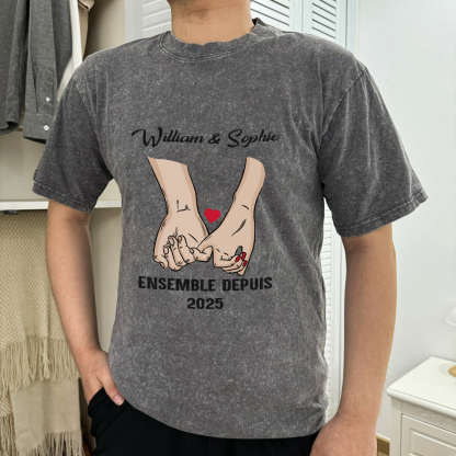T-Shirt Personnalisé avec Année et 2 Prénoms T-Shirt en gris pour Couple | Jessemade