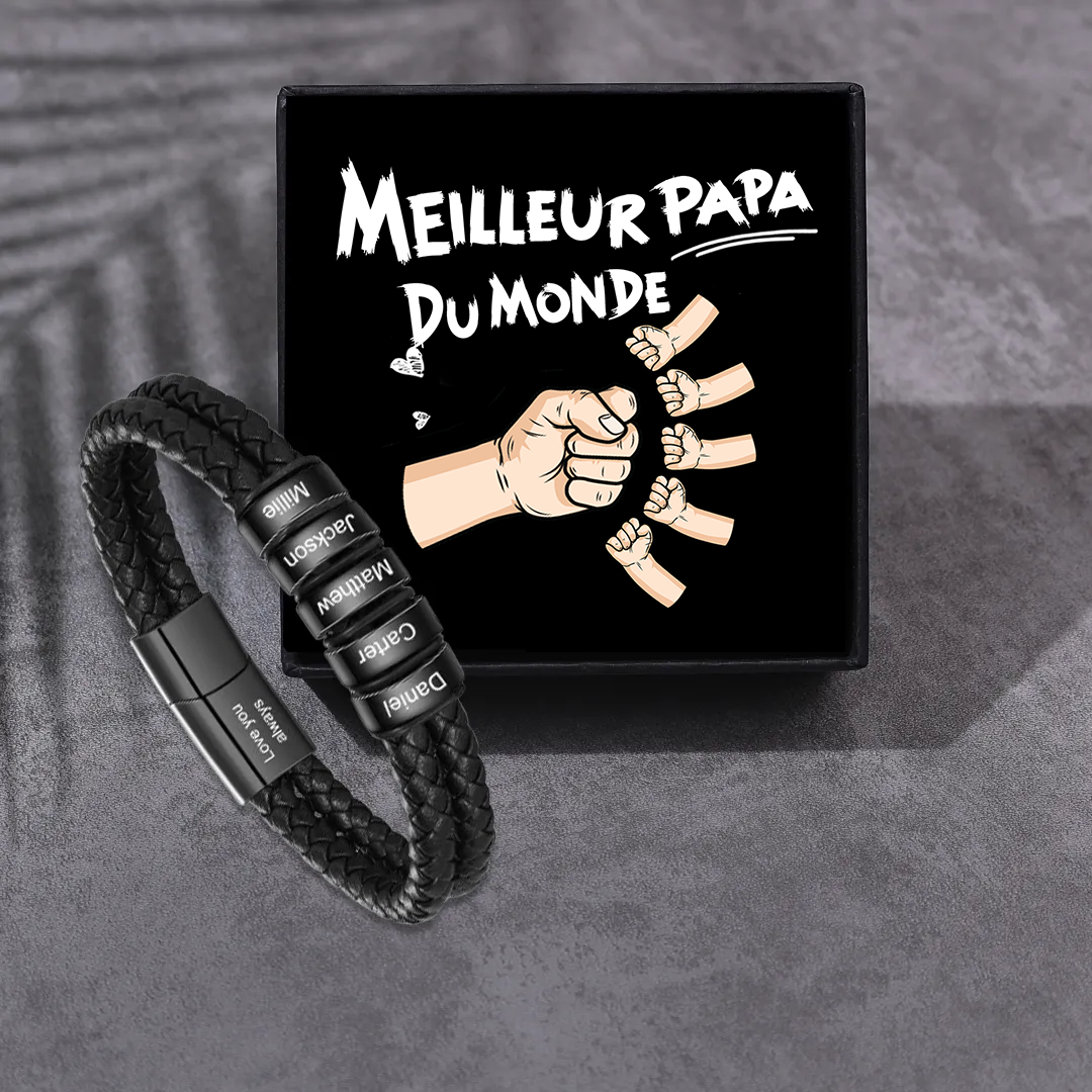 Bracelet Homme personnalisé avec 2-6 Prénoms et 1 Texte gravé | Jessemade