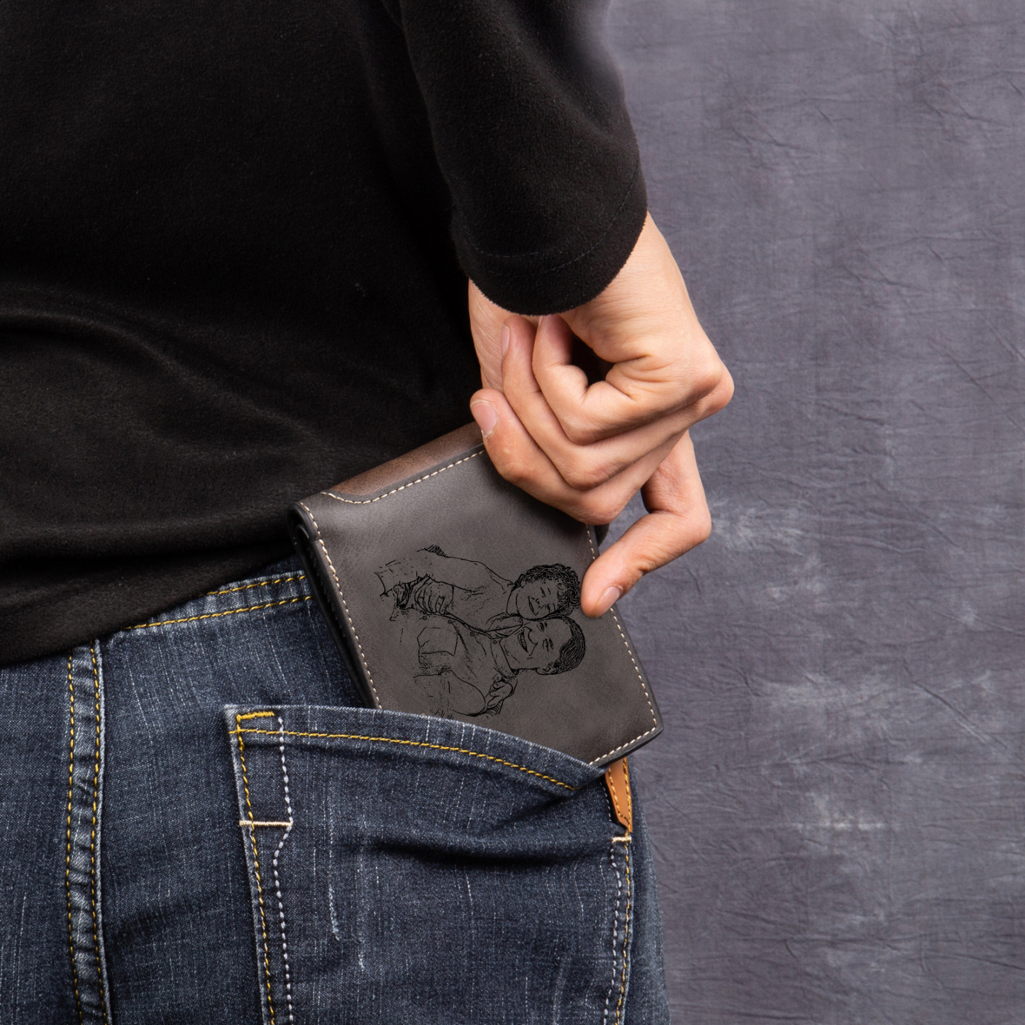 À mon Papa - Portefeuille Poings 2 Prénoms Personnalisés avec Photo Classique Homme Porte-Monnaie Carte