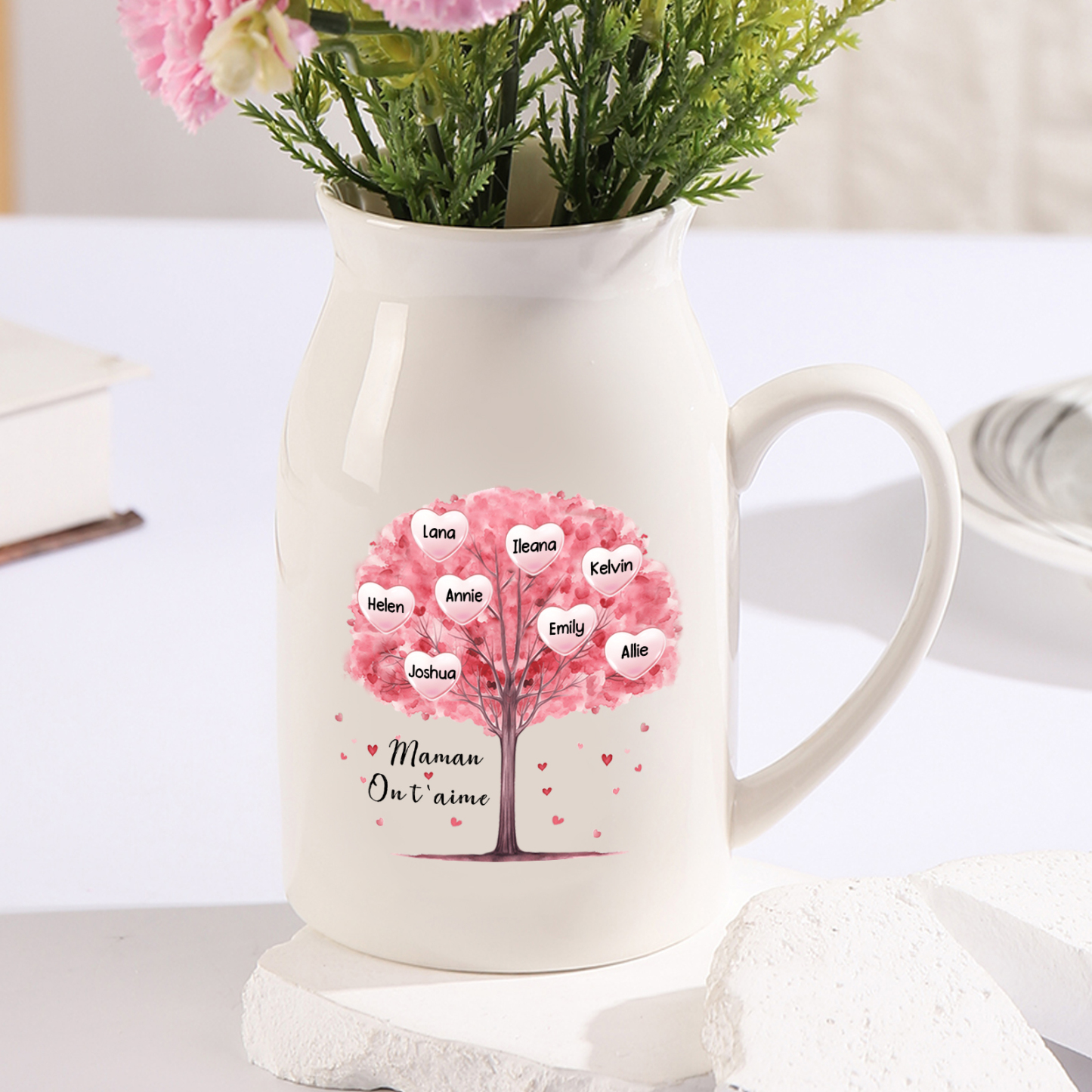 Vase à Fleurs Arbre 8 Prénoms Personnalisés avec Texte Décoration de la Maison