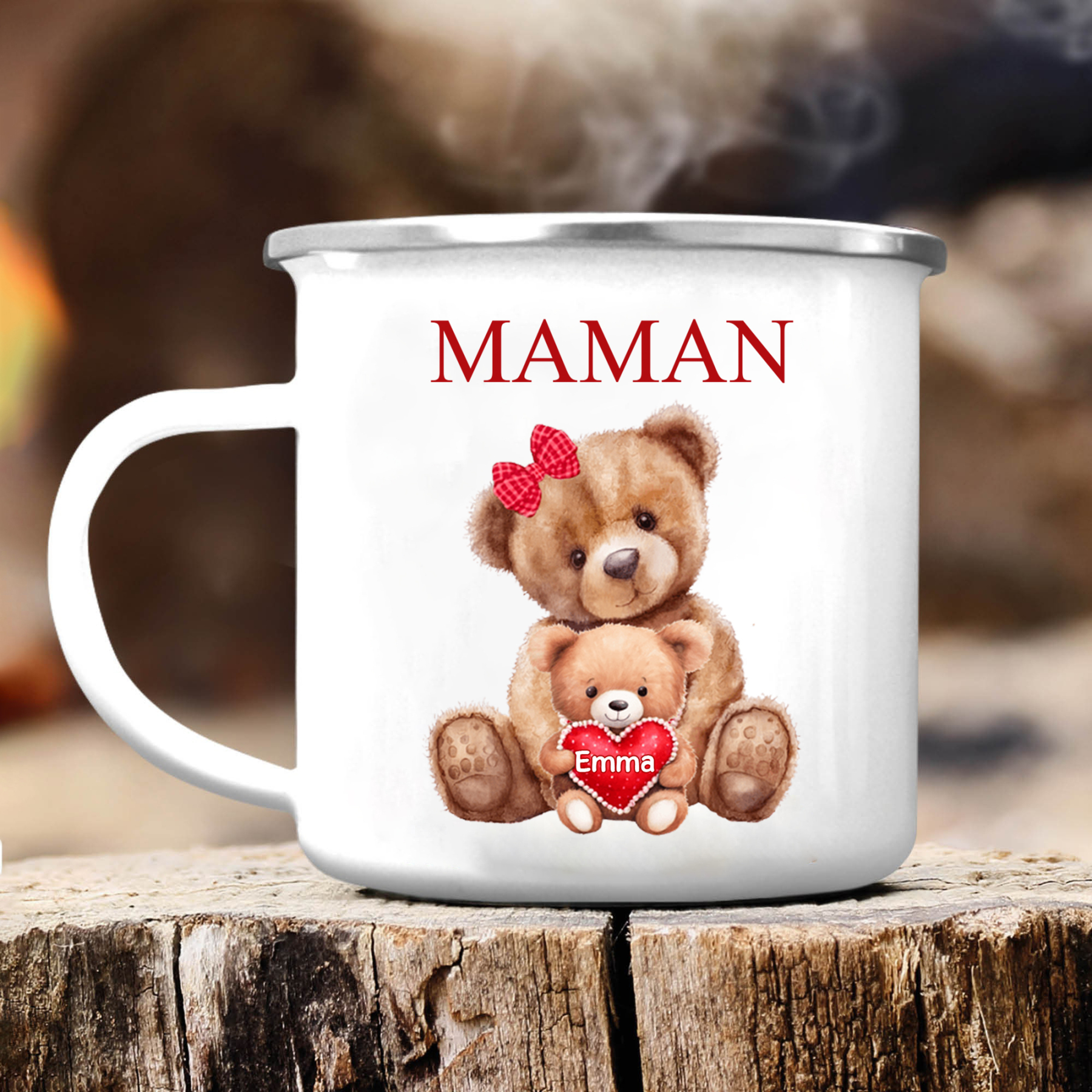 À Maman/Mamie - Tasse émaillée Ours 1 Prénom Personnalisé
