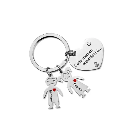 À mon Papa - Porte-Clés 2 Prénoms Personnalisé Avec Breloques 2 Enfants