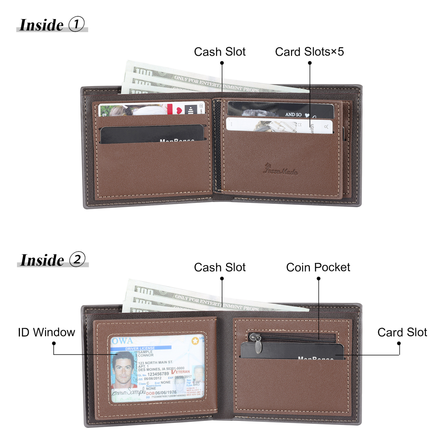 À mon Papa - Portefeuille Poings 2 Prénoms Personnalisés avec Photo Classique Homme Porte-Monnaie Carte