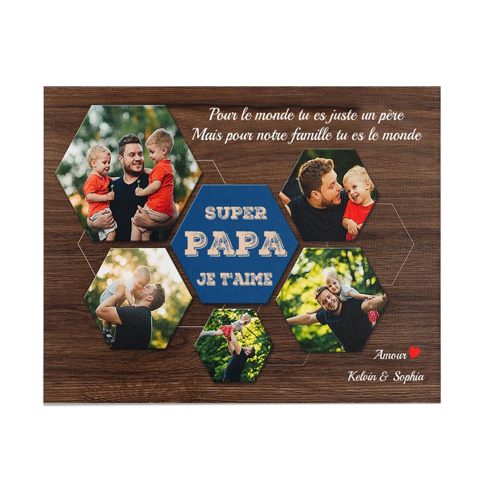 SUPER PAPA - Cadre en bois personnalisé texte avec 5 photo