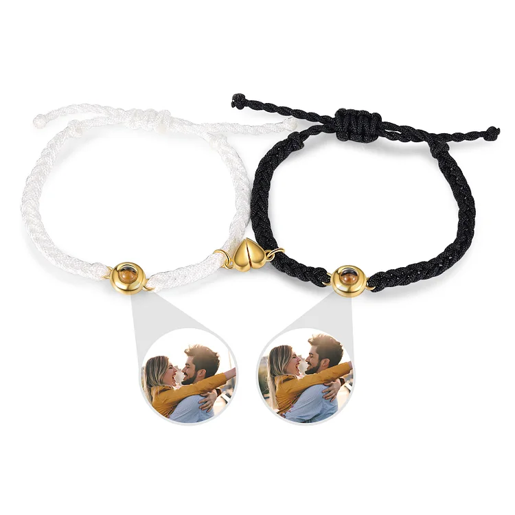 2PCS Bracelets de Corde Magnétique avec Photo Personnalisée pour Coupl