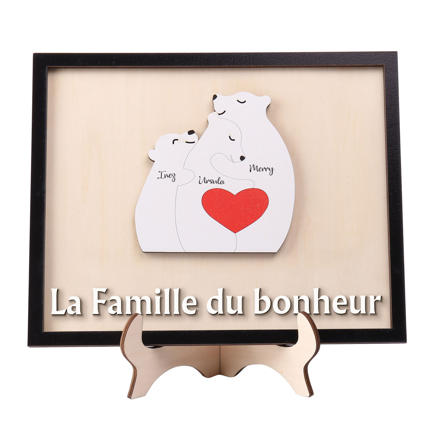 À ma Famille - Décoration en bois Ours 3 Prénoms Personnalisés Ornement pour Famille