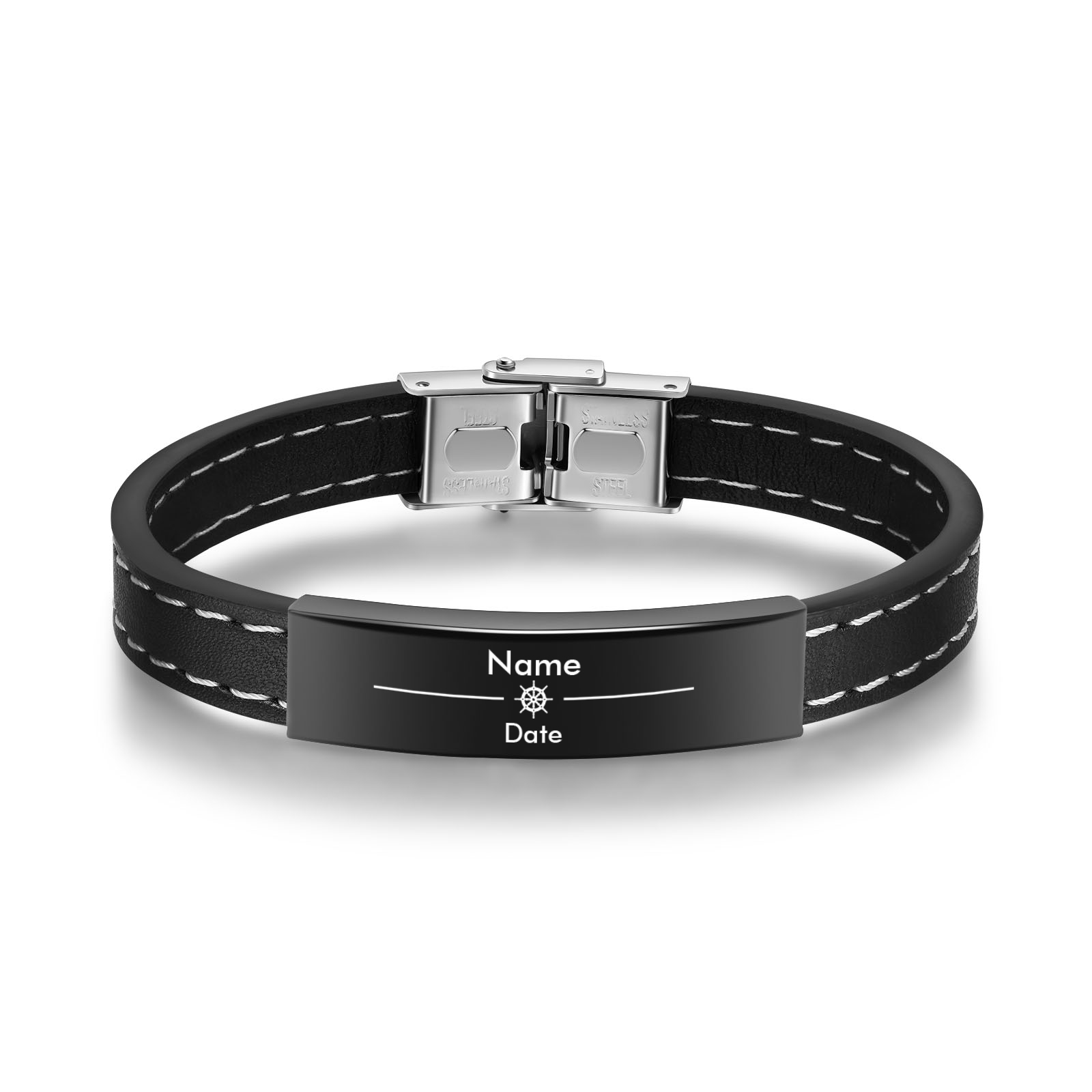 Bracelet Cuir 1 Prénom et Date Personnalisés pour Homme