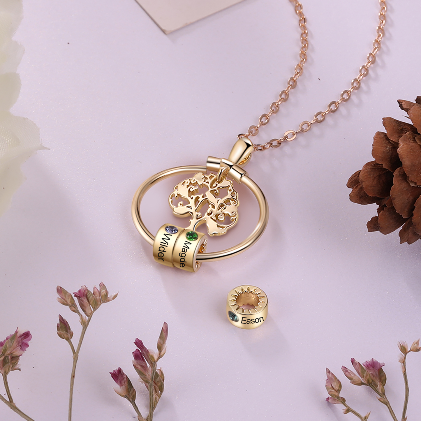 À ma Mamie-Collier Pendentif Arbre de vie Arbre généalogique 1 Cercles Avec Pierre De Naissance