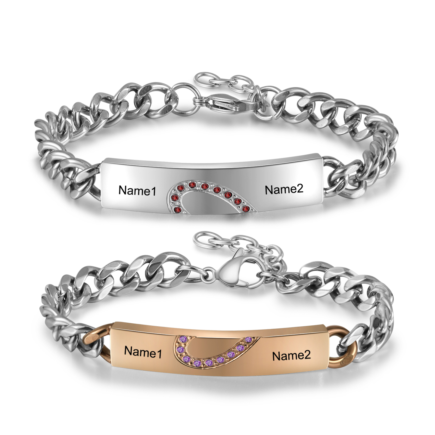 Bracelet couple 2PCS avec 2 Prénoms Personnalisé Gourmette bracelet en commun | Jessemade