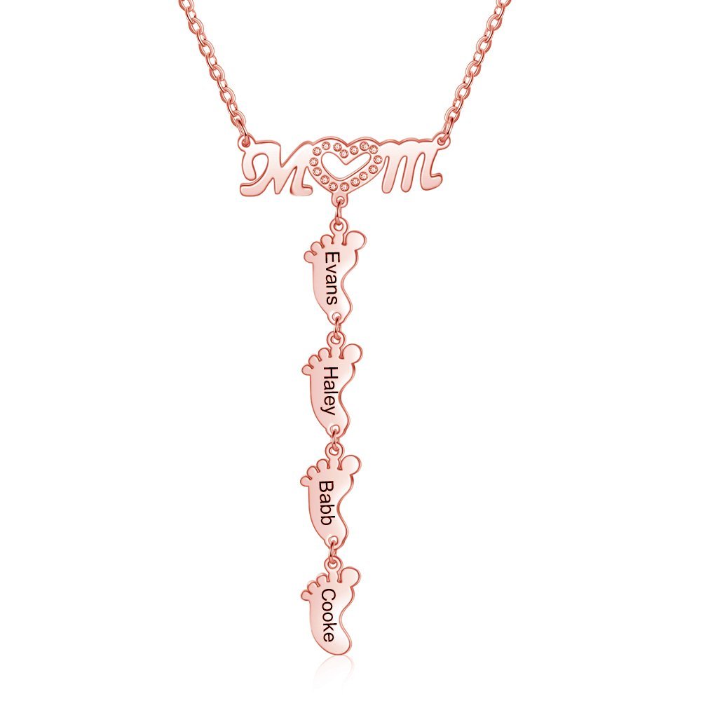 Collier Pied Bébé 4 Prénoms Personnalisés pour Maman