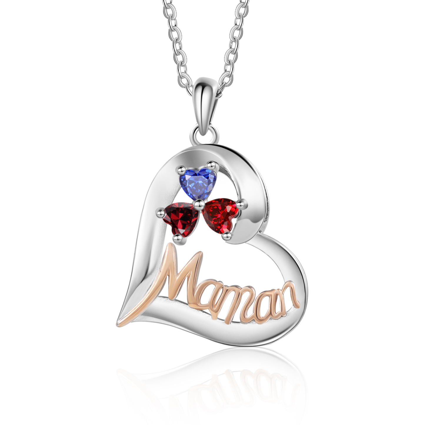 3PCS Coffret Cadeau - Portefeuille, Collier Coeur et Carte Personnalisés avec 3 Prénoms et Dessins Enfant et Pierres de Naissance | Jessemade