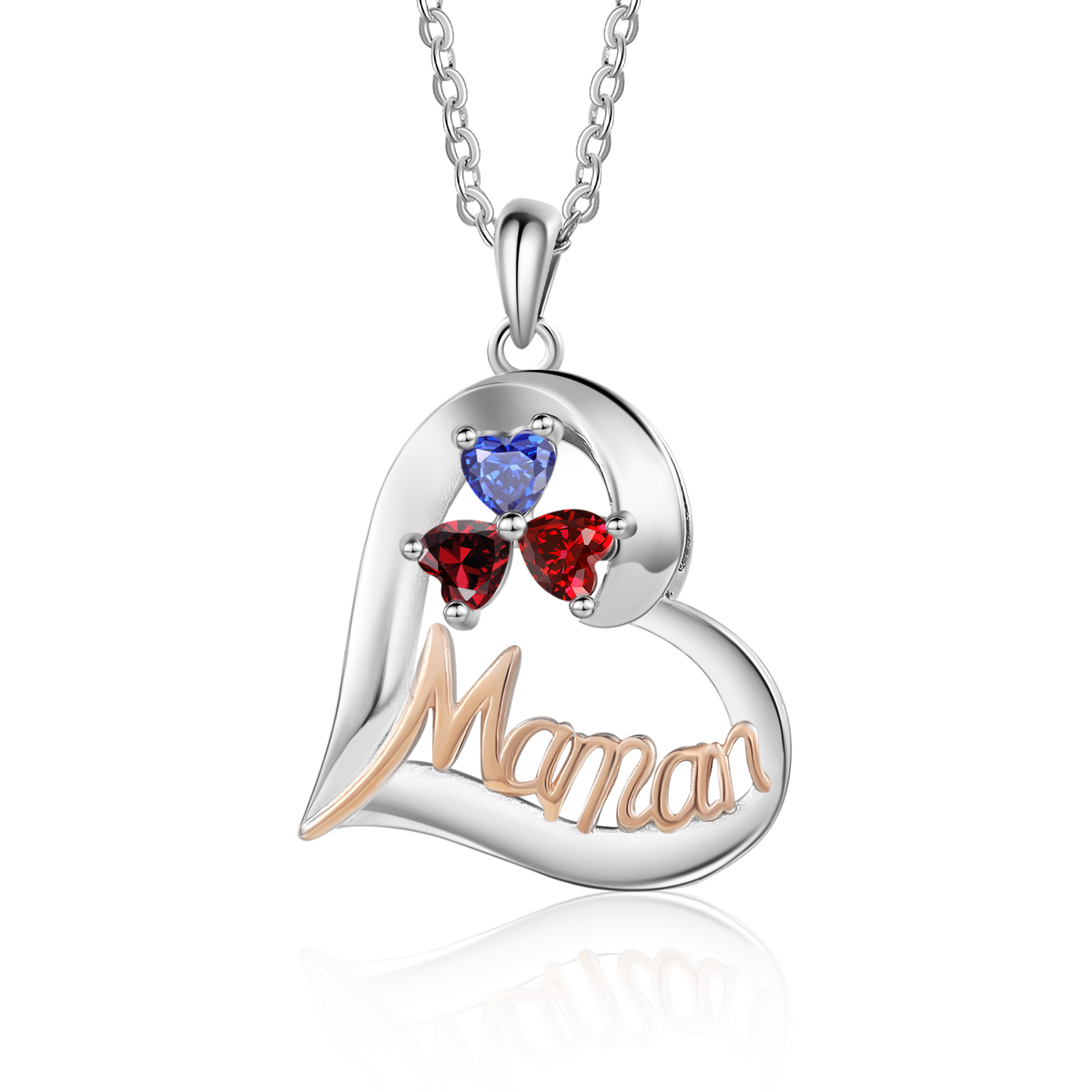 3PCS Coffret Cadeau - Portefeuille, Collier Coeur et Carte Personnalisés avec 3 Prénoms et Dessins Enfant et Pierres de Naissance | Jessemade