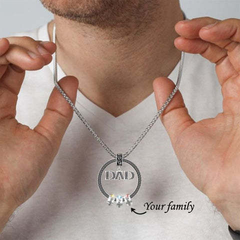 Collier à Breloques 4 Prénom Personnalisé avec 4 Perle pour Papa Collier Homme