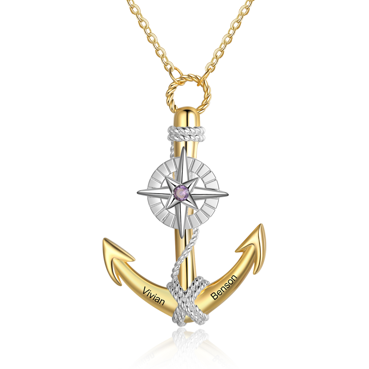 Jessemade FR Collier d'ancre marine nautique Pirate ancre pendentif 2 Prénom Personnalisés avec pierre de naissance