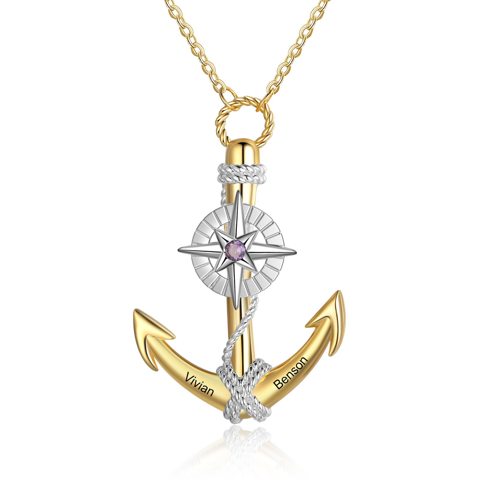 Jessemade FR Collier d'ancre marine nautique Pirate ancre pendentif 2 Prénom Personnalisés avec pierre de naissance