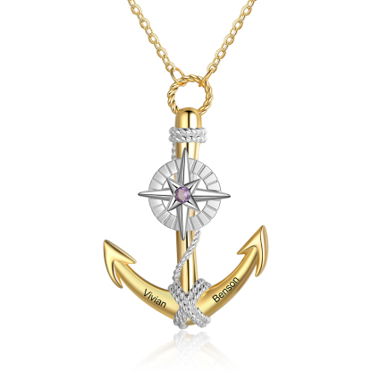 Jessemade FR Collier d'ancre marine nautique Pirate ancre pendentif 2 Prénom Personnalisés avec pierre de naissance