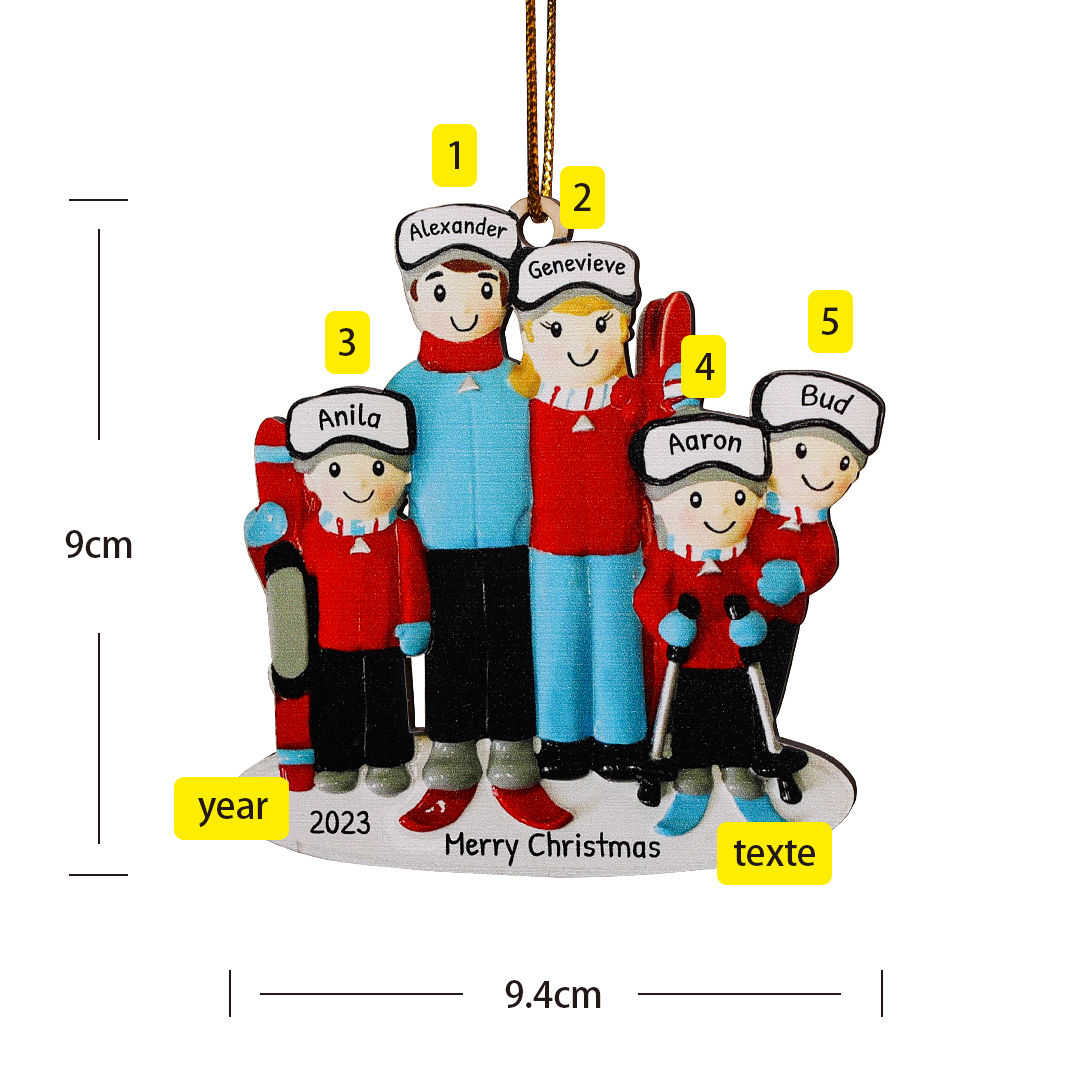 Ornements de Noël Poupée 5 Prénoms Personnalisés avec Texte et Année
