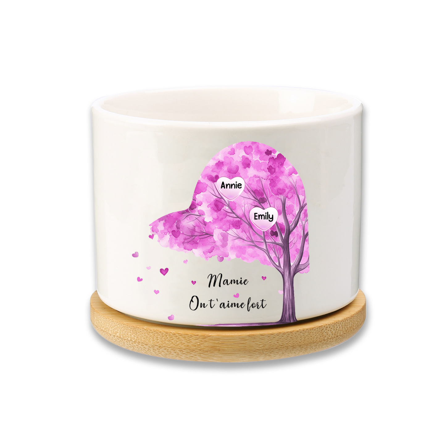 Vase/Pot de Fleurs Arbre 2 Prénoms et 1 Texte Personnalisés Décoration de la Maison (sans plantes)