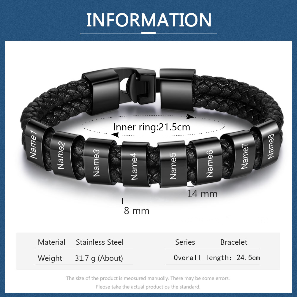 À mon Papa - Bracelet Cuir tressé 8 Perles et Prénoms Personnalisés Bracelet Hommes