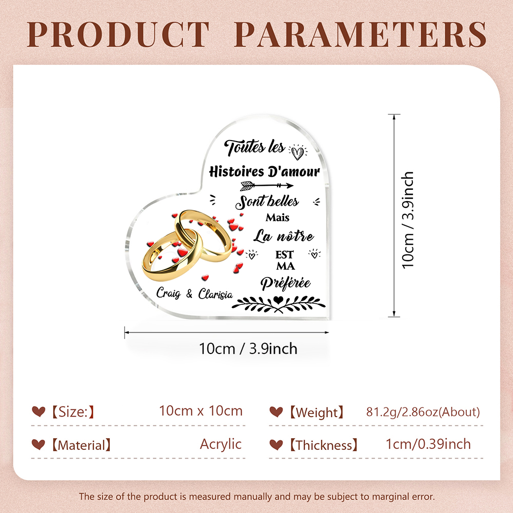 Plaque Acrylique 2 Prénoms Personnalisés Cadeau du saint-valentin pour Couple 