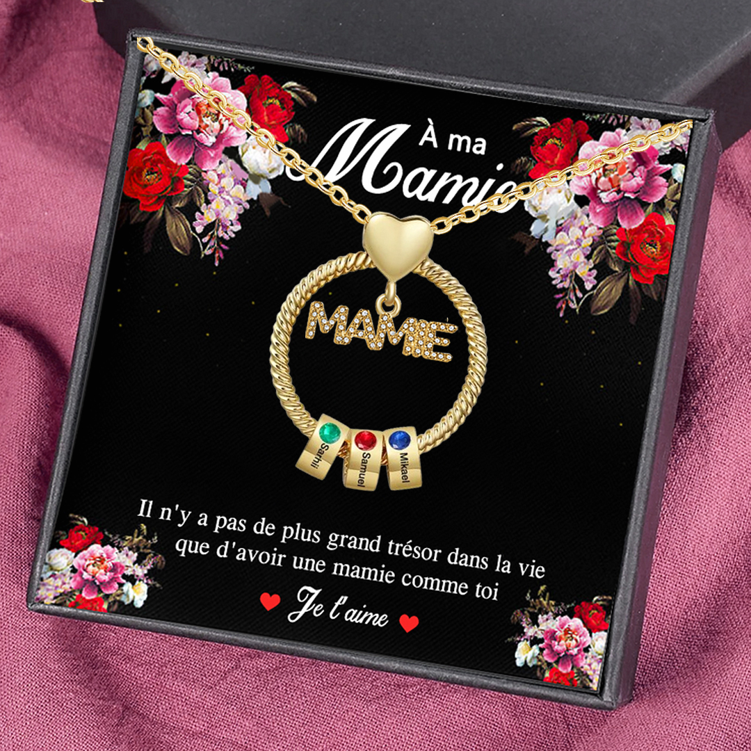 À ma Mamie - Collier Personnalisé 3 Prénoms et Pierre de naissance Or/Argent｜Jessemade