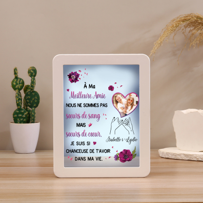 À ma Meilleure Amie - Cadre Photo/Miroir LED multifonctionnel 2 Prénoms Personnalisés avec 1 Photo