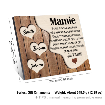 À ma Maman/Mamie - Cadre en Bois 3 Prénoms Personnalisés avec Texte Cadeau pour Famille