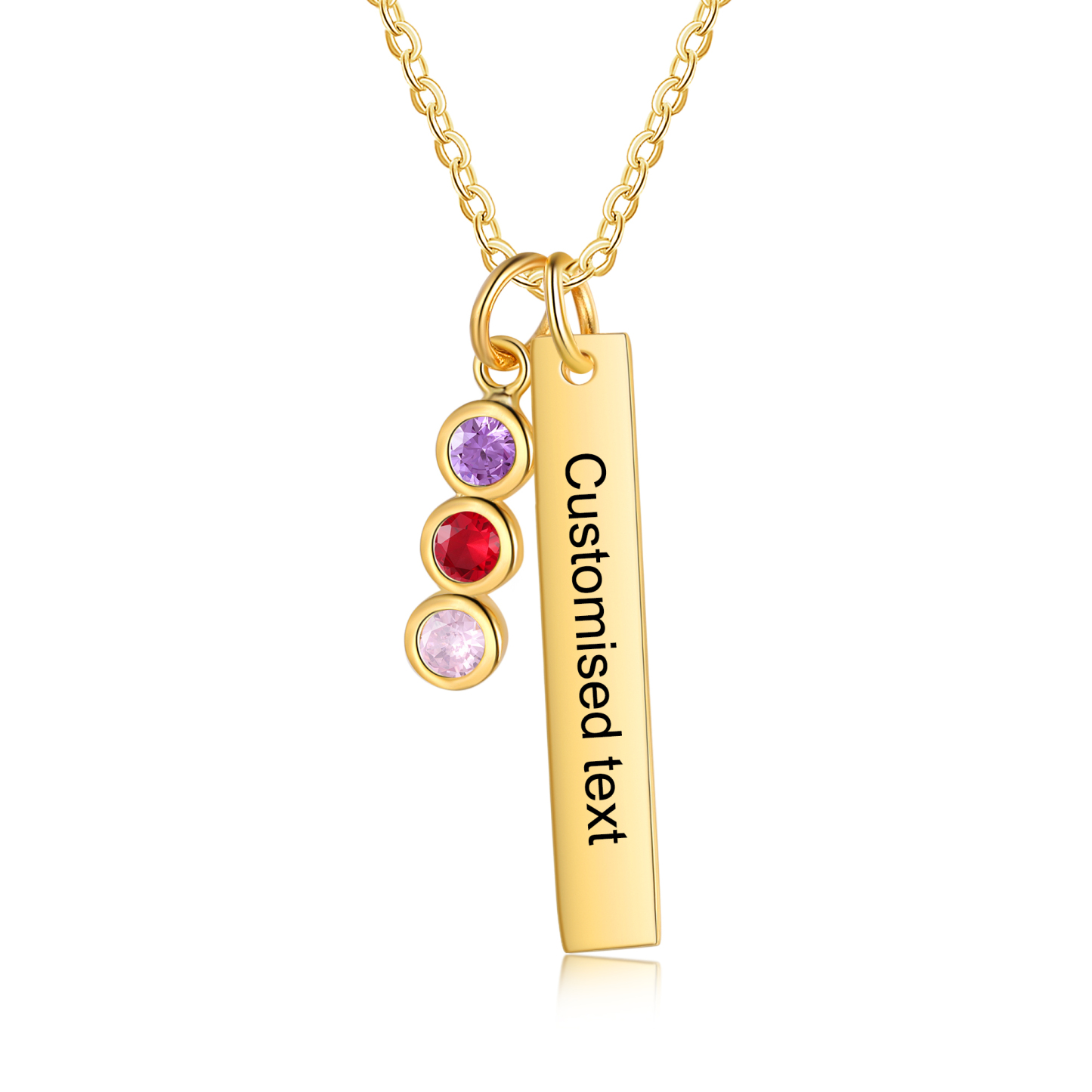 Collier Barre 1 Texte Personnalisé avec 3 Pierres de naissance Collier Femmes