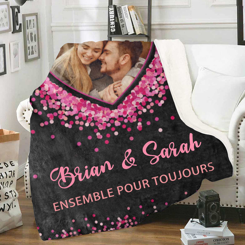 Couverture Plaids Polaire Cœur 2 Prénoms Personnalisés avec Photo pour Couple | Jessemade