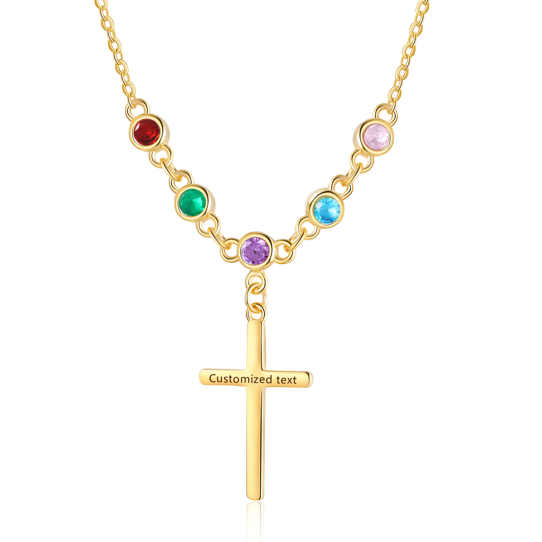 Collier Croix 5 Pierres de Naissance Personnalisés avec Texte Collier pour Femmes