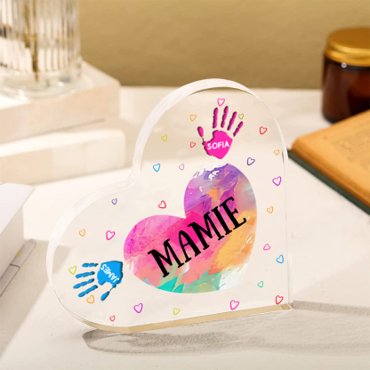 À ma Maman/Mamie - Plaque Acrylique Mains et Enfants en Forme de Cœur 3 Prénoms Personnalisés