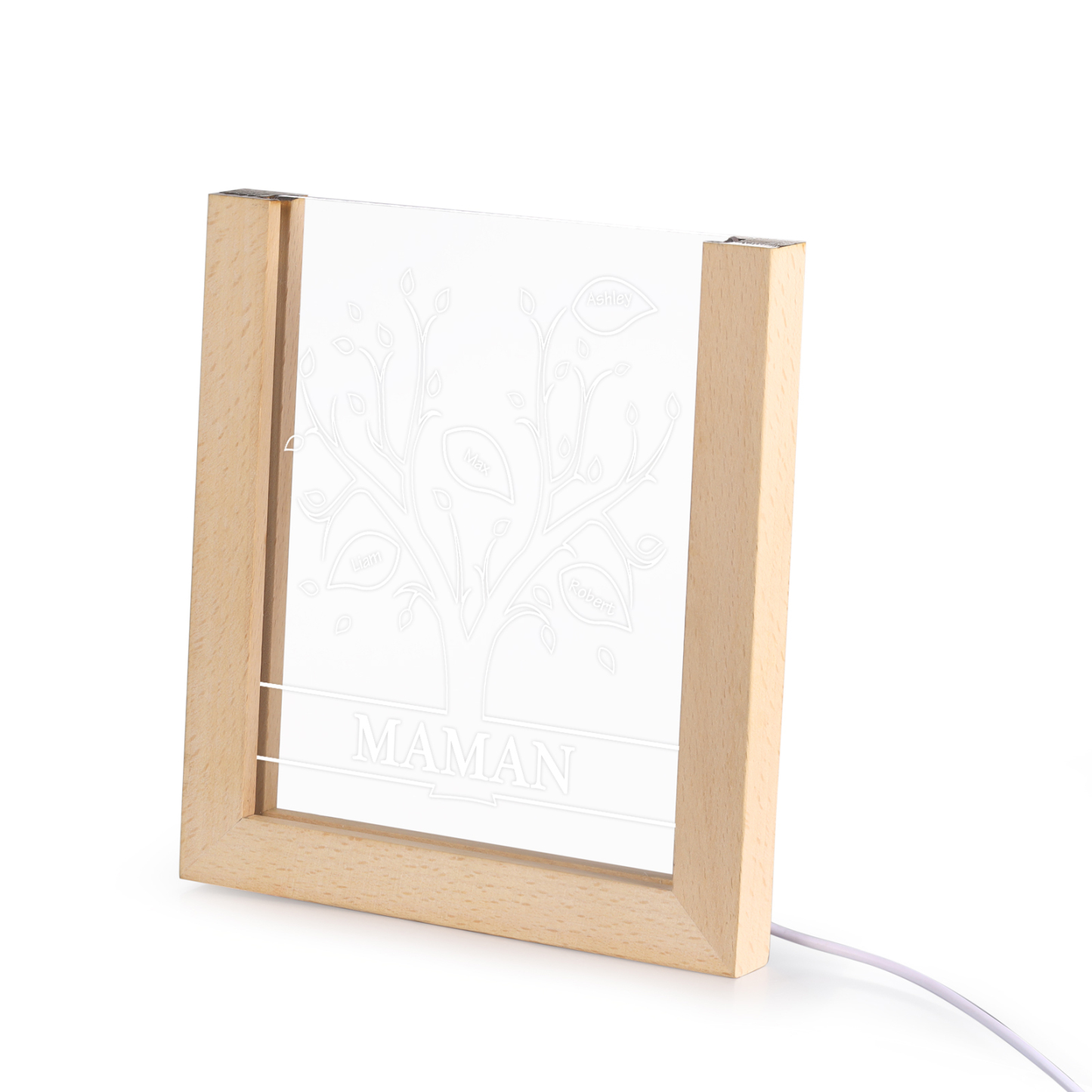À Maman/Mamie - Lampe de chevet LED Arbre 4 Prénoms Personnalisés avec 1 Texte