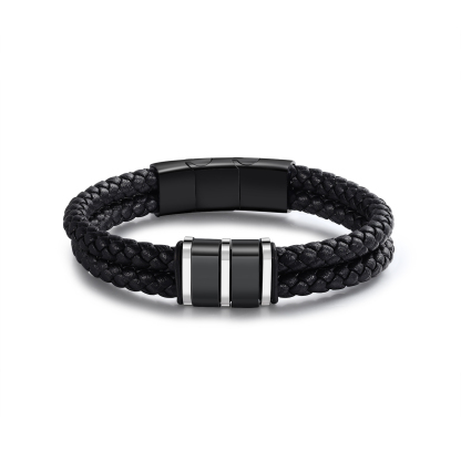 Bracelet Personnalisé en Cuir et Acier Inoxydable Personnalisé avec 2 Prénoms Bracelet Homme | Jessemade