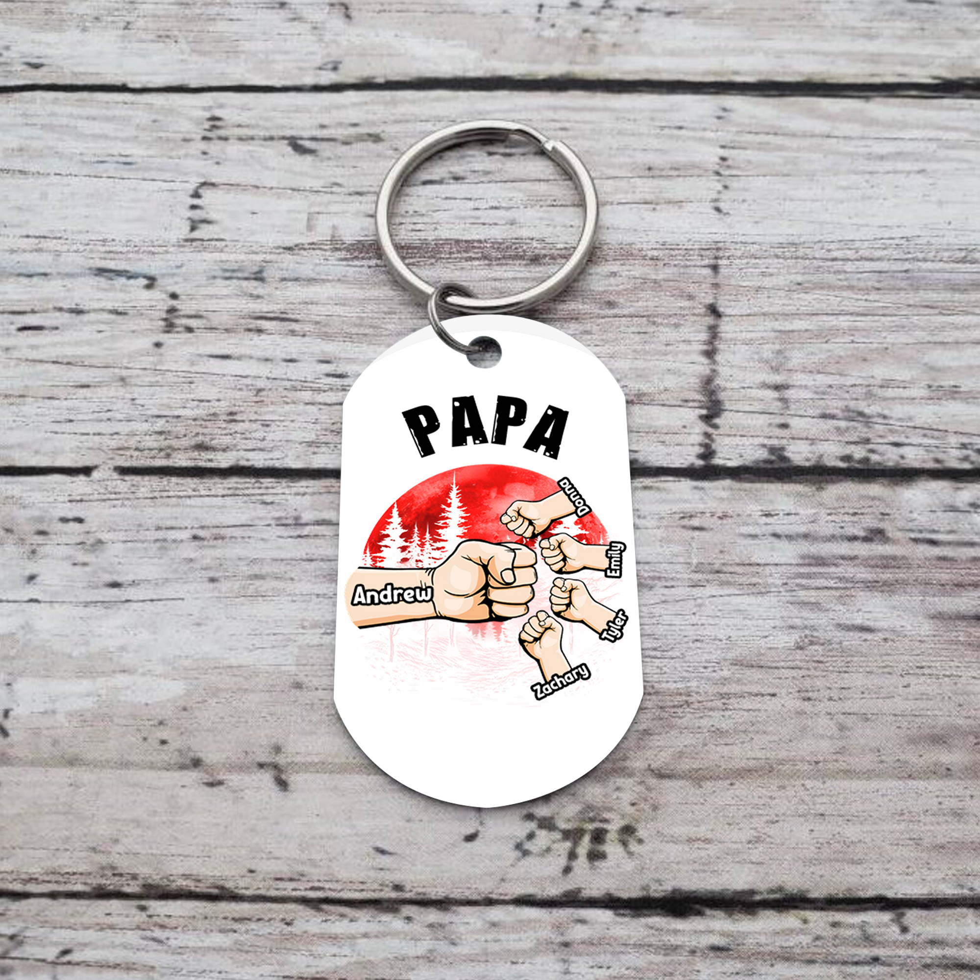 À Papa/Papi - Porte-Clés Poings 5 Prénoms Personnalisés